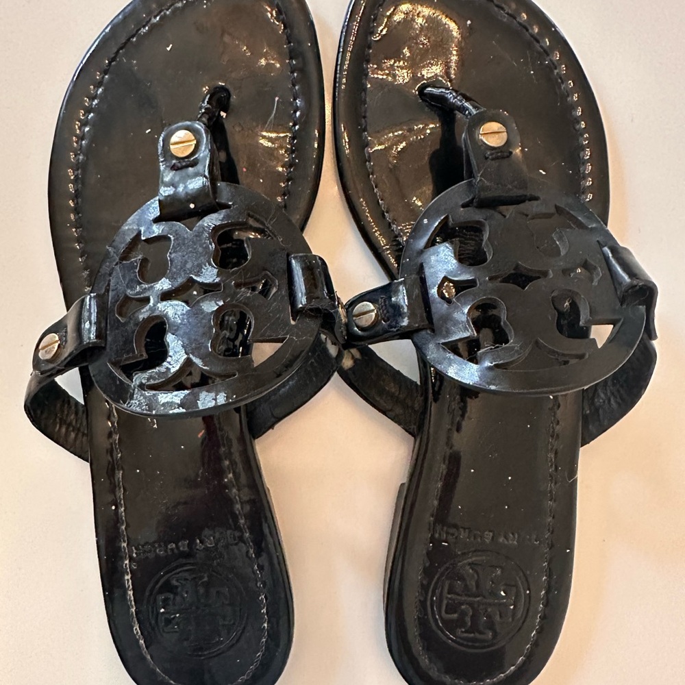 Tory Burch Patent Black Miller Sandals size 6.5